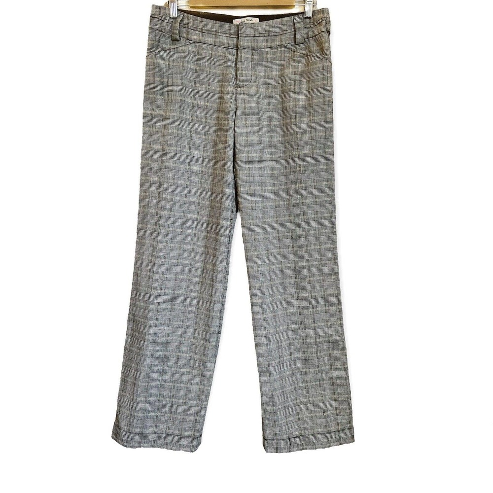 Free People Relaxed Straight Leg Pants Sz 6 Brown Gold Metallic Plaid Wool Bld